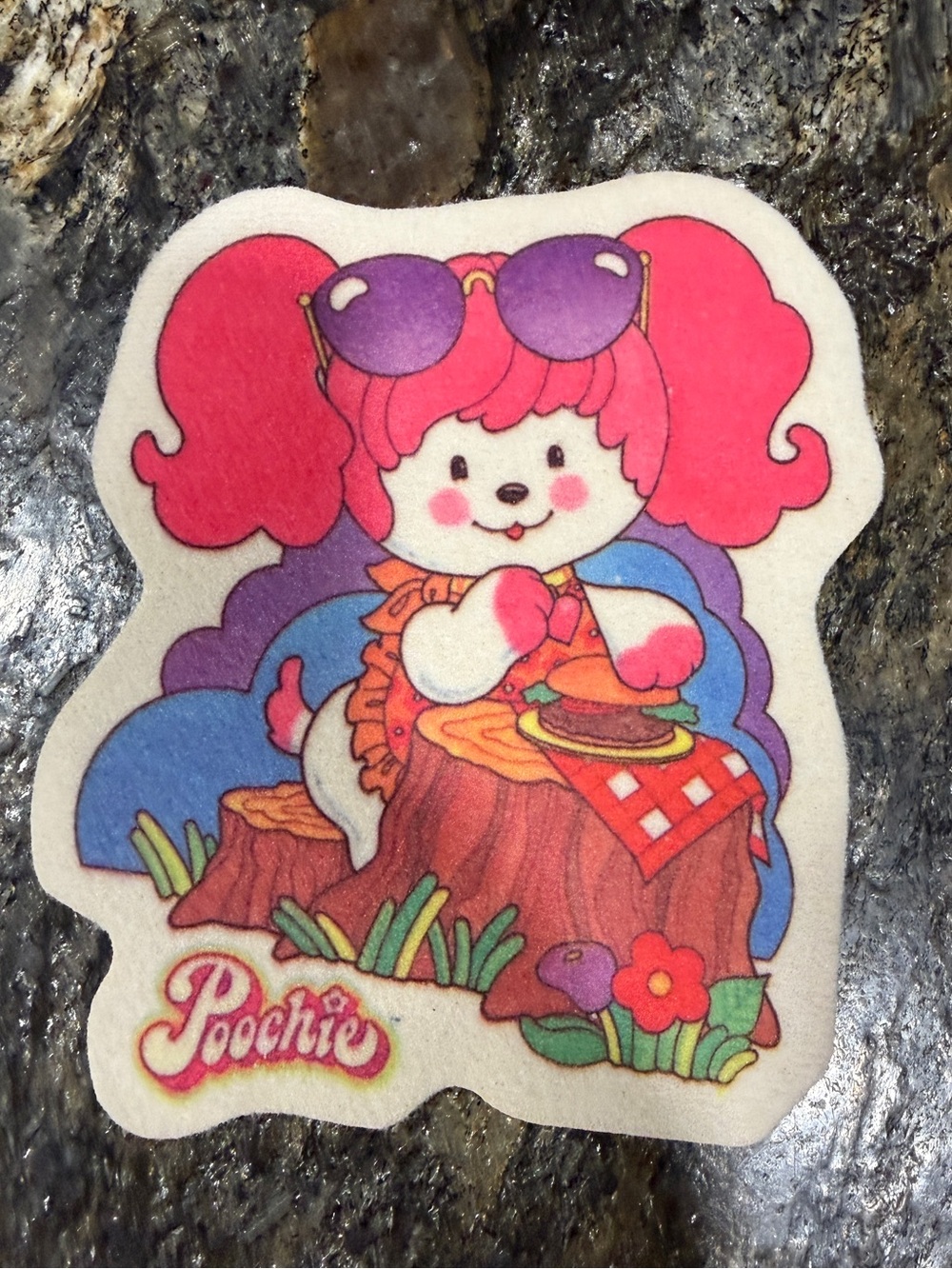VTG 1984 Mattel Poochie Picnic Cloth Sticker Patch Retro Vending Machine Prize - Picture 2 of 6